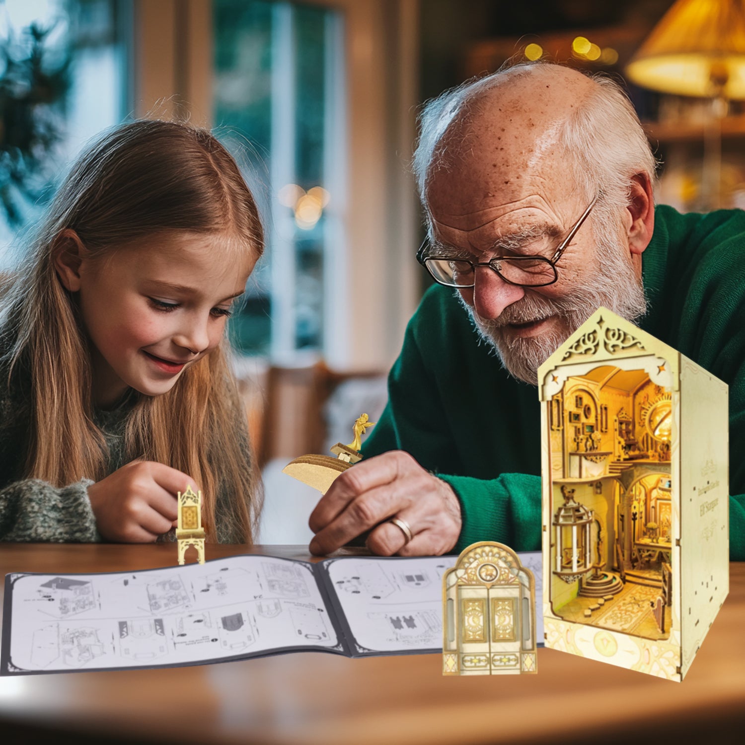 Elf Stargaze Book Nook Kit, DIY Miniature Dollhouse Booknook Kit, 3D Wooden Puzzle Bookend Insertwith LED Light for Teens and Adults