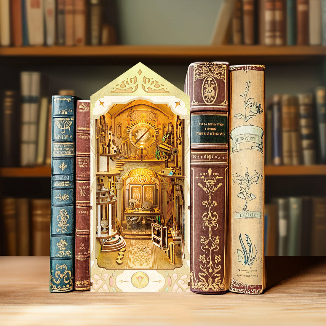 Elf Stargaze Book Nook Kit, DIY Miniature Dollhouse Booknook Kit, 3D Wooden Puzzle Bookend Insertwith LED Light for Teens and Adults