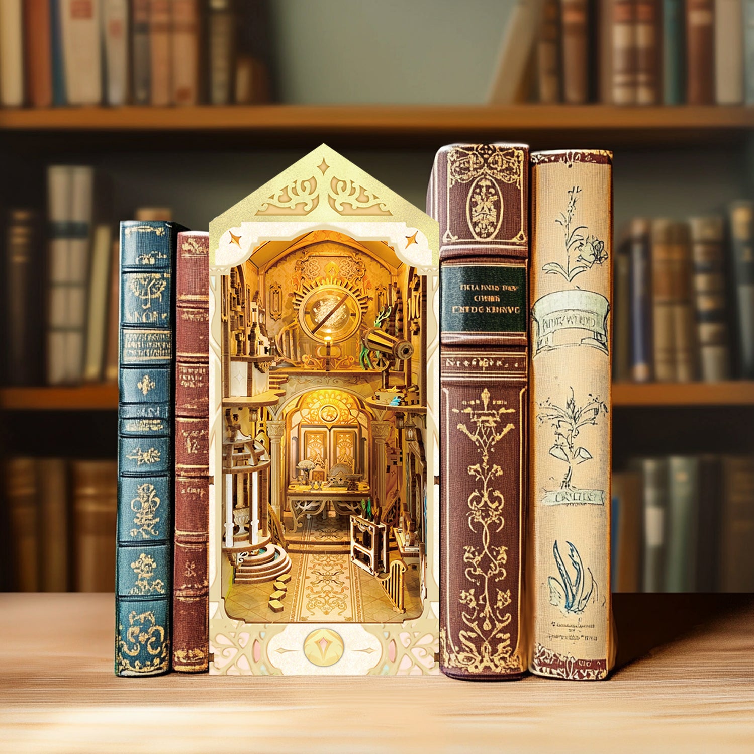 Elf Stargaze Book Nook Kit, DIY Miniature Dollhouse Booknook Kit, 3D Wooden Puzzle Bookend Insertwith LED Light for Teens and Adults