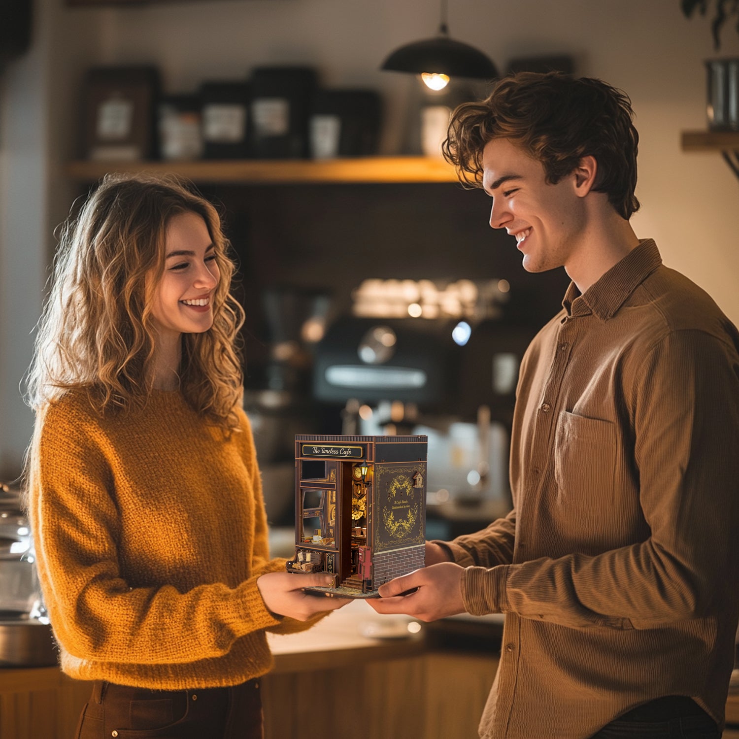 Book Nook Vintage Miniature Dollhouse with LED Lighting, DIY 3D Puzzle Bookshelf for Adults, Coffeehouse Gifts for Book Lovers