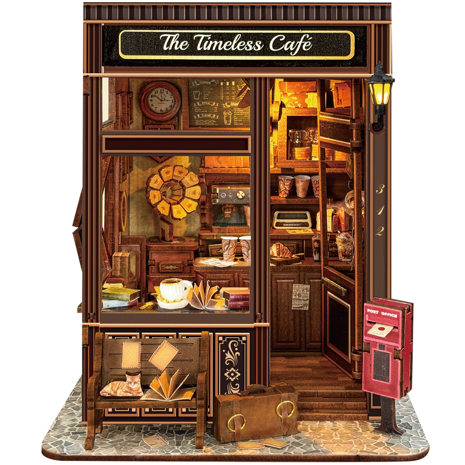 Book Nook Vintage Miniature Dollhouse with LED Lighting, DIY 3D Puzzle Bookshelf for Adults, Coffeehouse Gifts for Book Lovers