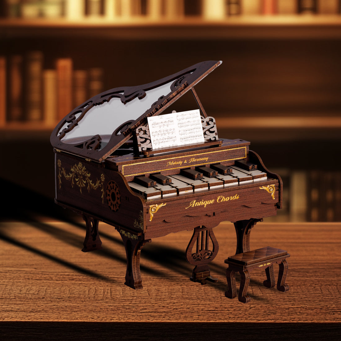 Rhapsody DIY Piano 3D Wooden Puzzle Music Box Kit, Working Keys Interactive 3D Puzzle, Vintage Design Model Kit for Adults