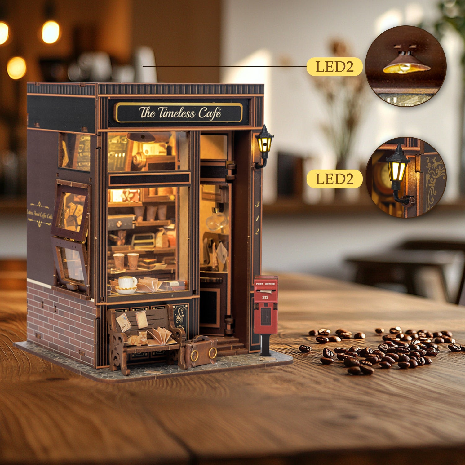 Book Nook Vintage Miniature Dollhouse with LED Lighting, DIY 3D Puzzle Bookshelf for Adults, Coffeehouse Gifts for Book Lovers