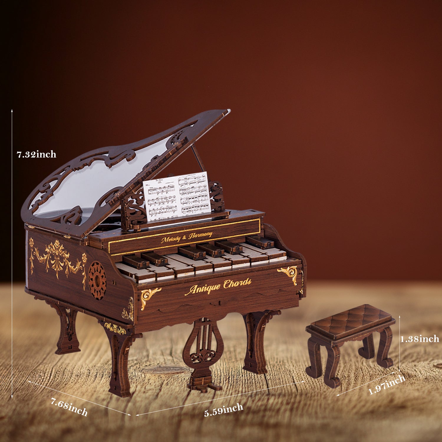 Rhapsody DIY Piano 3D Wooden Puzzle Music Box Kit, Working Keys Interactive 3D Puzzle, Vintage Design Model Kit for Adults