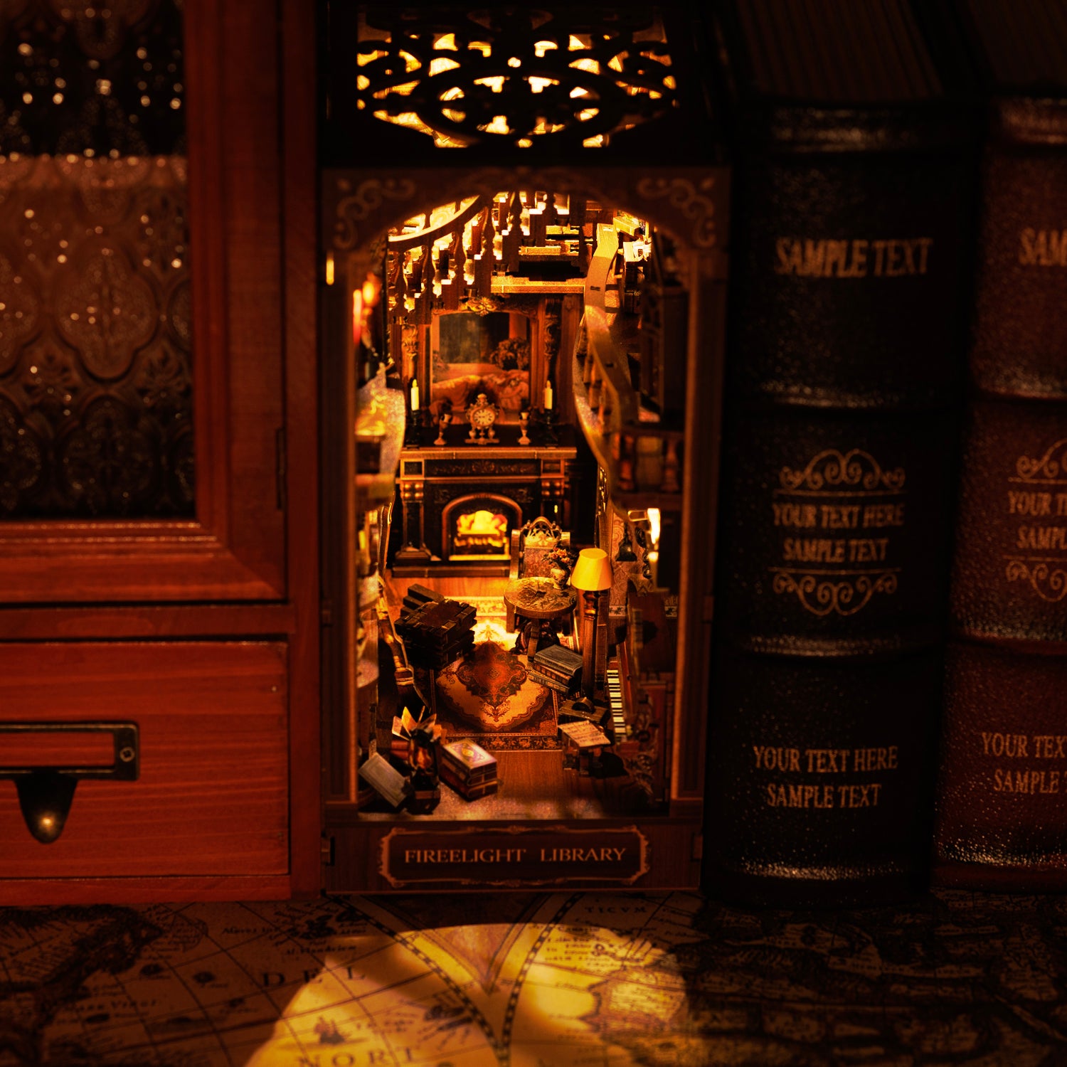 Firelight Library Book Nook, DIY Miniature House