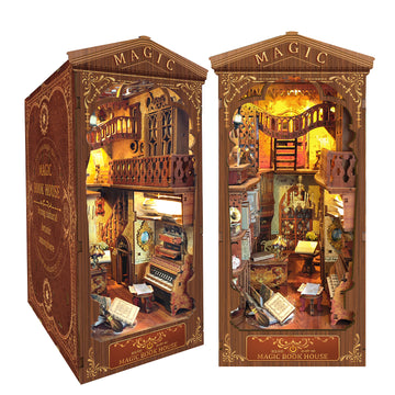 Book Nook Kit, DIY Booknook Stand Miniature Kit 3D Wooden Puzzle Bookendwith Led Light Crafts for Adults and Teens Gift