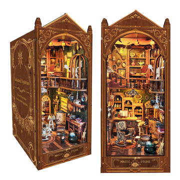 Book Nook Kit, Magic Store Dollhouse Booknook Insert Decor Alley DIY Miniature House Kit with Led Light