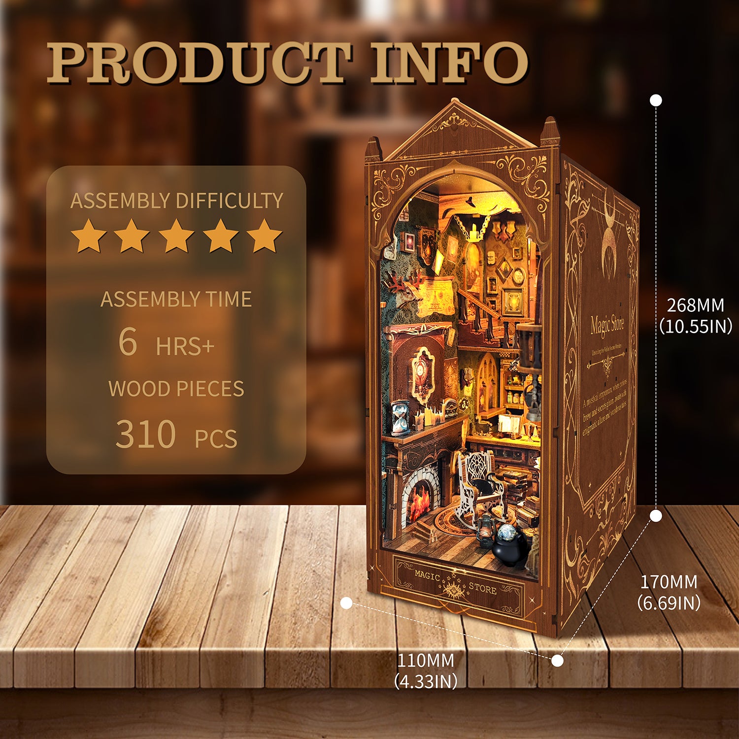 Book Nook Kit, Magic Store Dollhouse Booknook Insert Decor Alley DIY Miniature House Kit with Led Light