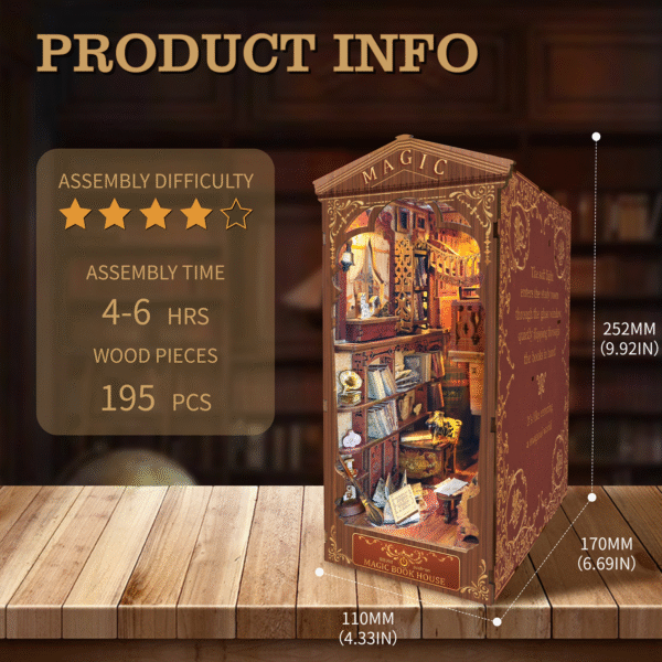 DIY Booknook Stand Miniature Kit Shelf Insert with Led Light Crafts for Adults - 图片 3