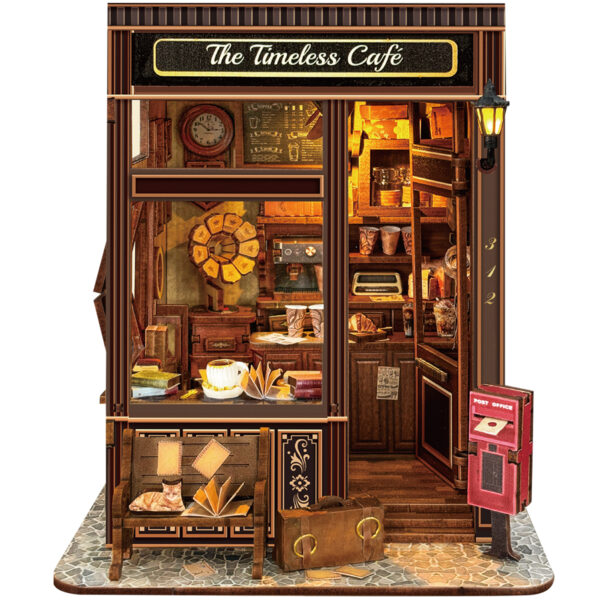 The Timeless Cafe Book Nook Vintage Miniature Dollhouse with LED Lighting