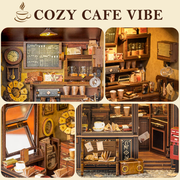 The Timeless Cafe Book Nook Vintage Miniature Dollhouse with LED Lighting - 图片 5