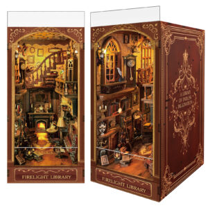 Firelight Library Book Nook,3D Bookshelf Decor for Adults