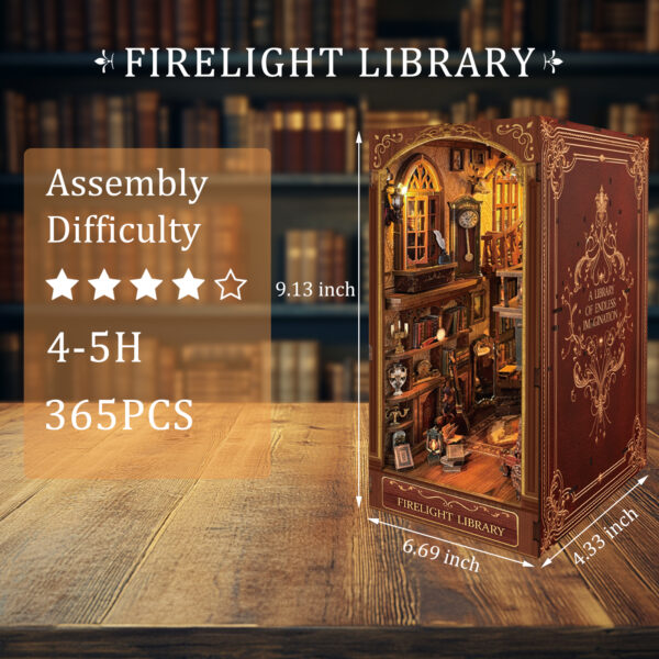 Firelight Library Book Nook,3D Bookshelf Decor for Adults - 图片 2