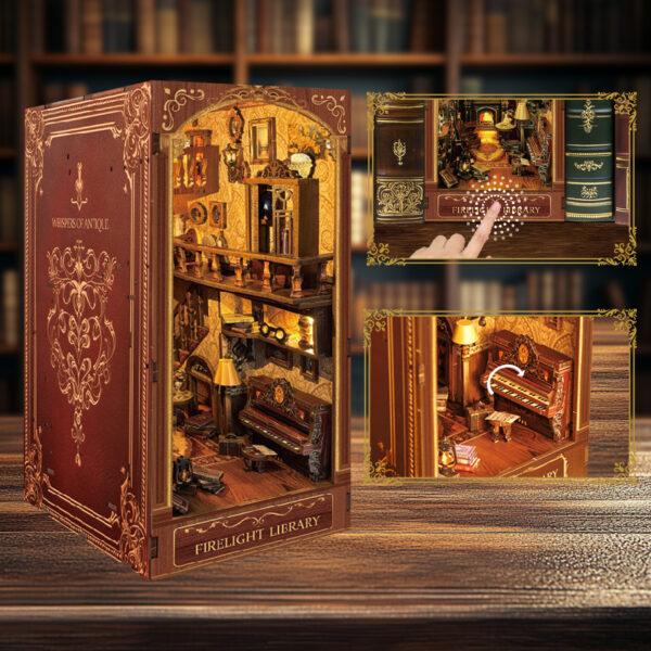 Firelight Library Book Nook,3D Bookshelf Decor for Adults - 图片 3